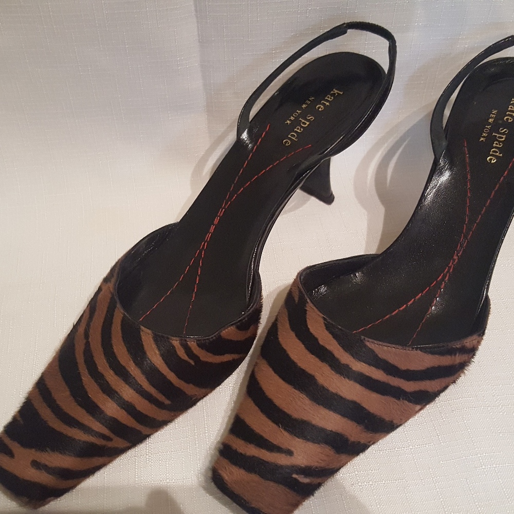 Kate Spade Slip-on Kitten Heels / Pony fur!